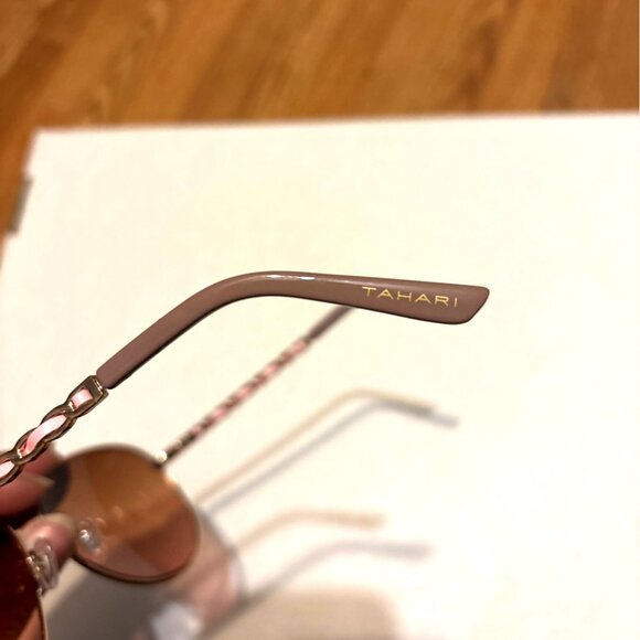 Tahari Pink & Gold Aviator Sunglasses With Chain Detail Chic Luxury Trending - Picture 6 of 8